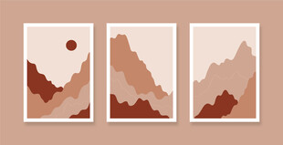 三联简约山川风景插画