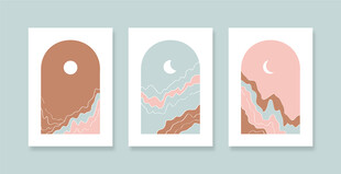 三幅简约风景拱形装饰画