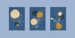 蓝色背景抽象植物挂画