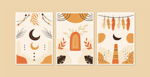 简约风动物与月亮插画