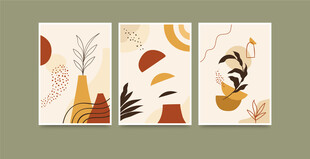 秋季植物装饰画三联组图