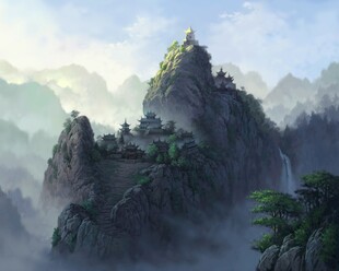 云雾缭绕的壮美山峰景观