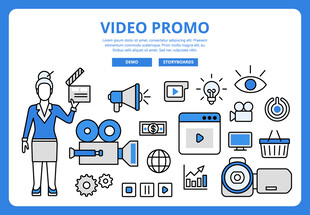 视频推广相关图标与人物