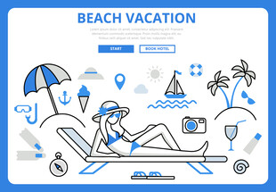 海滩度假惬意场景