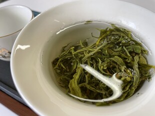 绿茶置于白盏中