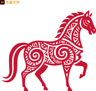 传统中式花纹装饰的红马