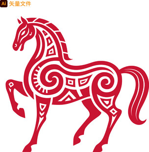 红色剪纸风奔腾骏马