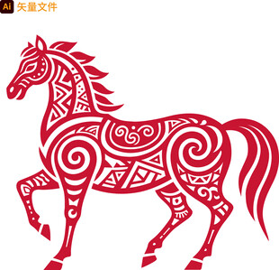 红色剪纸风奔跑骏马
