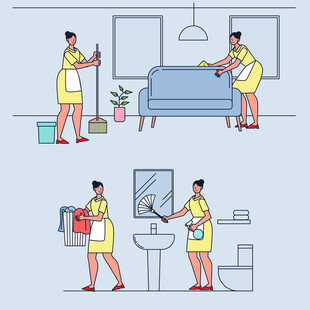 家庭清洁场景插画