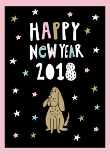 2018新年快乐狗狗插画
