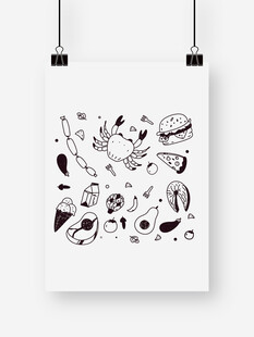 黑白手绘食物插画