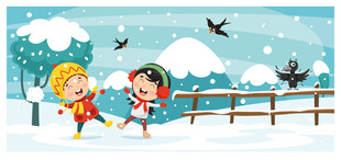 雪地中玩耍的欢乐孩童