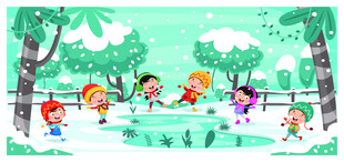 儿童在林间快乐玩水嬉戏