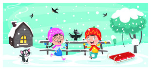 冬日儿童户外欢乐玩耍