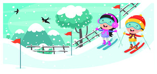 儿童欢乐滑雪场景
