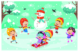 雪地中孩子们快乐玩耍