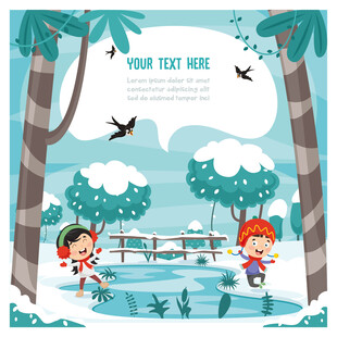 冬日儿童户外玩耍场景