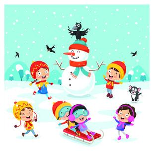 雪地中孩子们欢乐玩耍