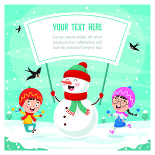 儿童与雪人欢乐玩耍场景