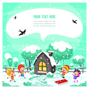 冬日雪景中的欢乐孩童时光