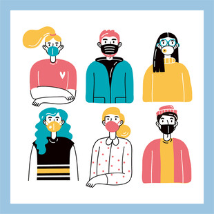 戴口罩的多样人物形象