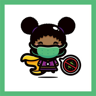 戴口罩的卡通女孩与禁止标志