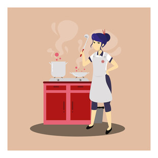 女士厨房烹饪场景