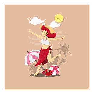 夏日海滩欢乐女孩