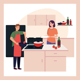 情侣厨房共烹美食