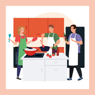 家庭厨房中的欢乐烹饪时刻