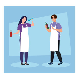 两位调酒师展示调酒器具