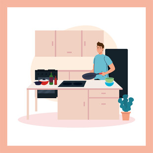 厨房中烹饪的男士