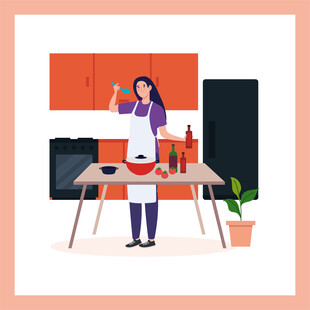 女士厨房烹饪场景