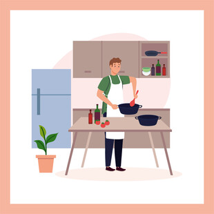 厨房中烹饪的男士