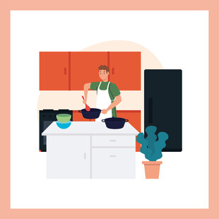 厨房中忙碌烹饪的人