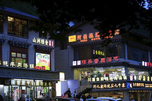 城市夜晚热闹的商业街景