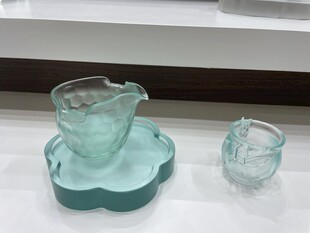 复古淡蓝磨砂玻璃茶具套装