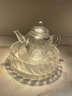 复古玻璃茶壶与托盘组合