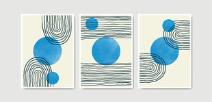 蓝调几何抽象艺术画作