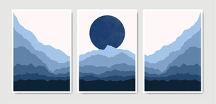 三联水墨山水风景装饰画