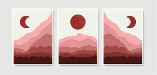 三联几何风落日山景图