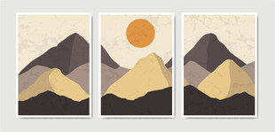 三联几何风格山川挂画