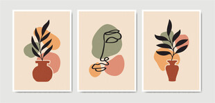 植物插画三联装饰画