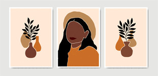 插画中的女性与植物元素