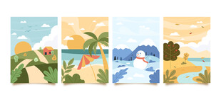 夏日海滨度假插画风景