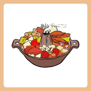 卡通风格美味火锅大杂烩