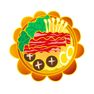 美味丰盛的卡通风格食物拼盘