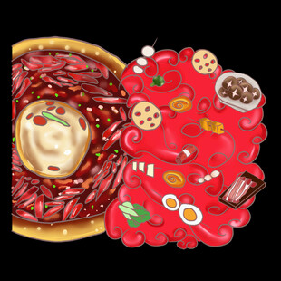 美味披萨与多彩甜点组合