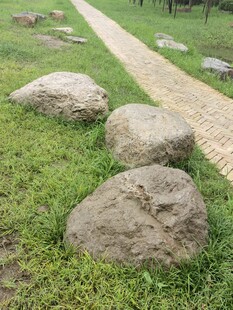 草地小径旁的圆润大石
