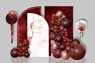 结婚 订婚红棕气球装饰场景布置